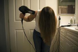 blow drying hair